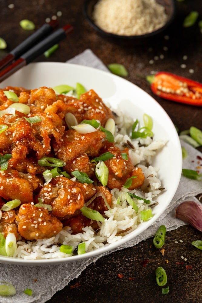 Easy Homemade Sesame Chicken served with rice