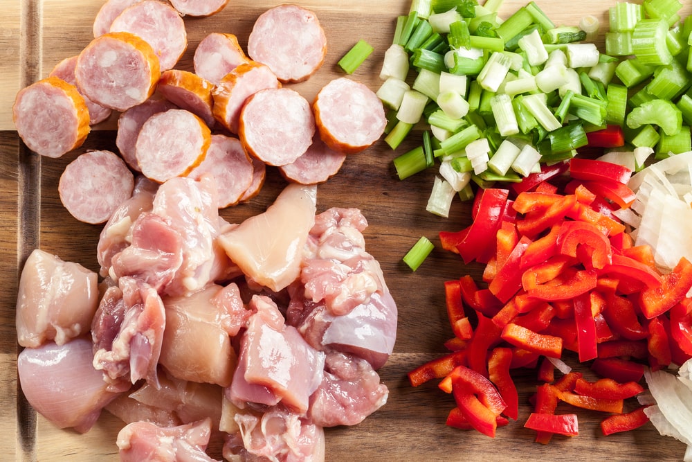 chicken jambalaya in making process ingredients