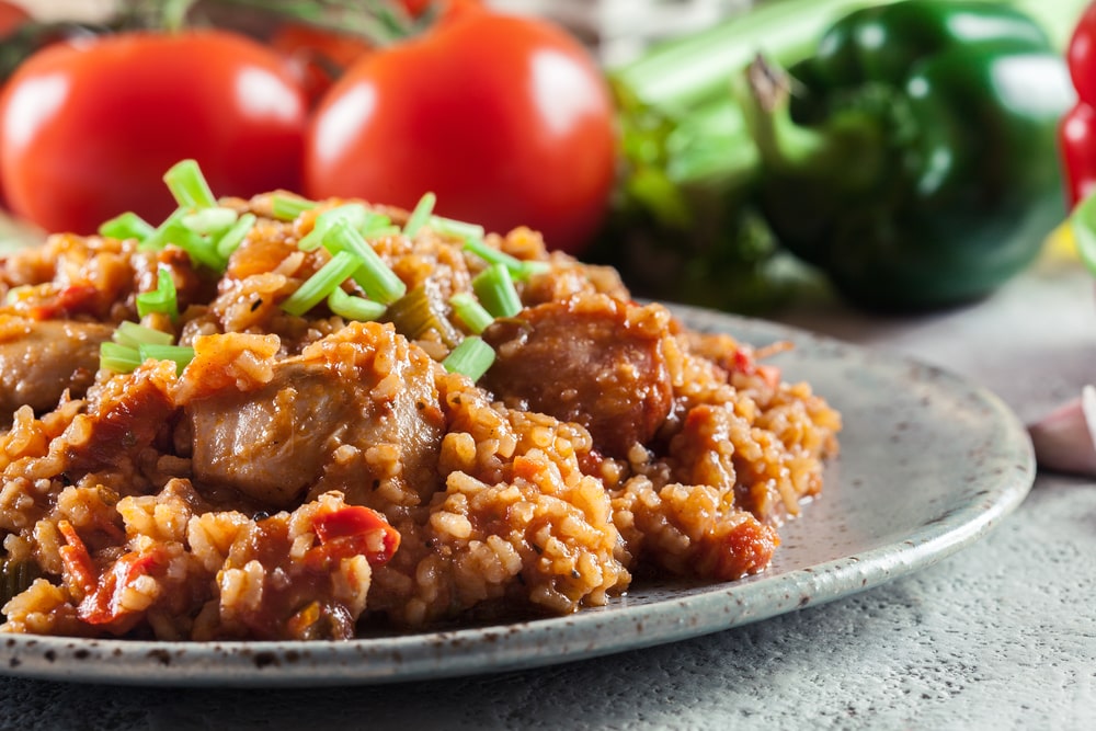 chicken jambalaya served in a plate