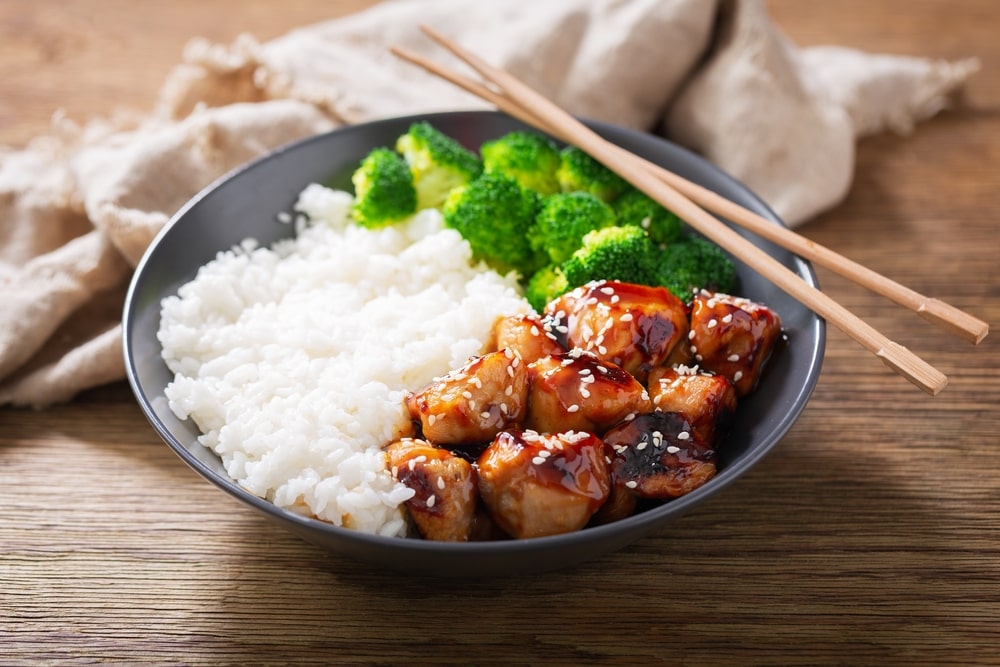 teriyaki chicken bowl served with rice