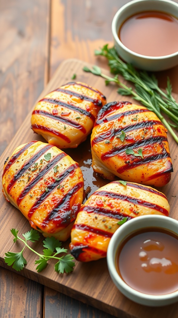 Grilled chicken breasts with honey garlic glaze