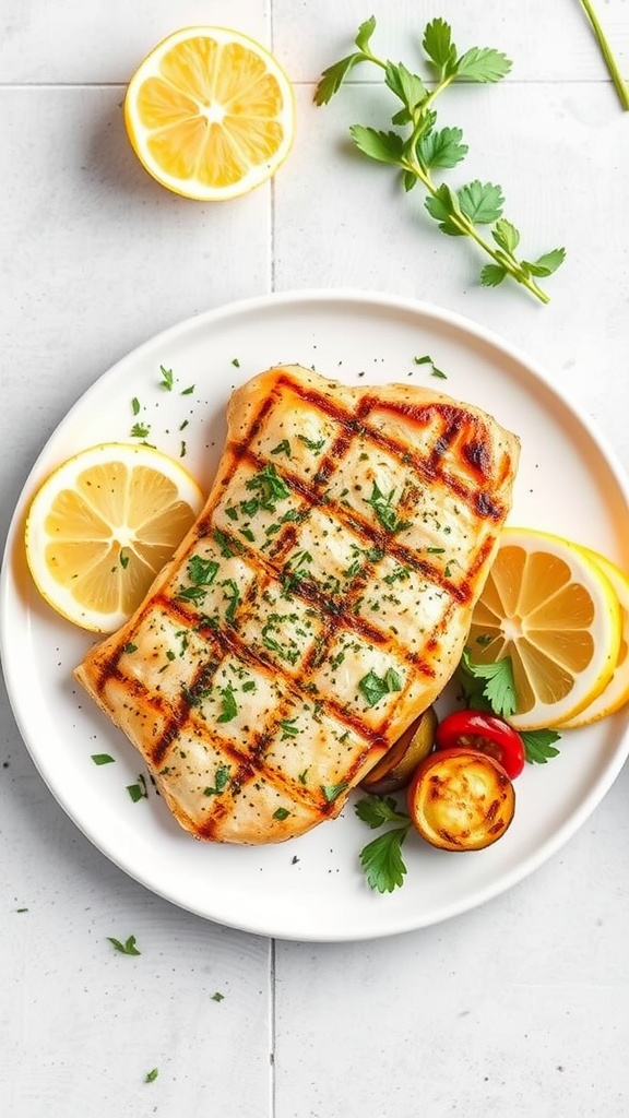Lemon Herb Grilled Chicken with fresh lemon slices and herbs
