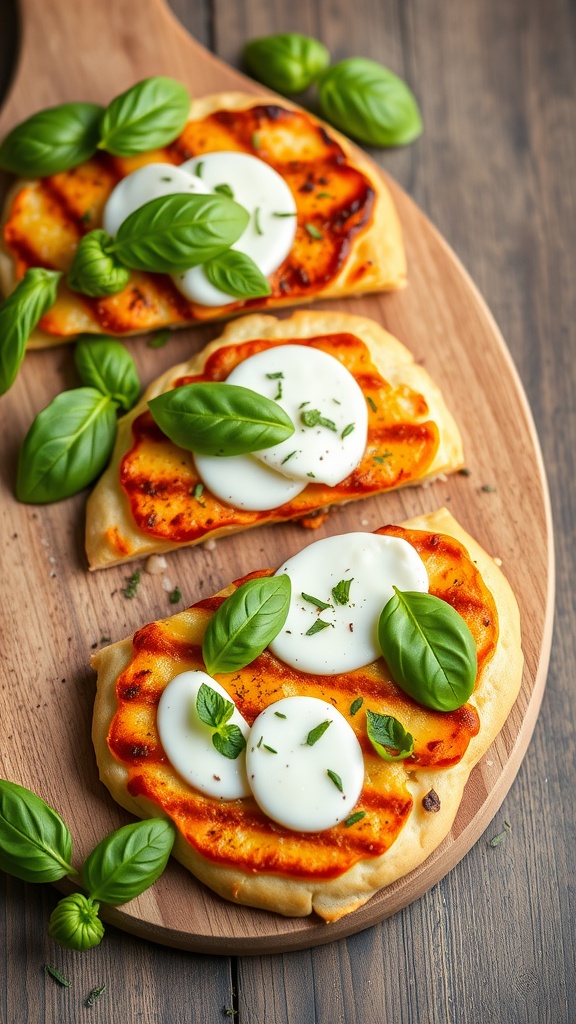 Delicious Margherita Chicken Flatbreads topped with mozzarella and basil