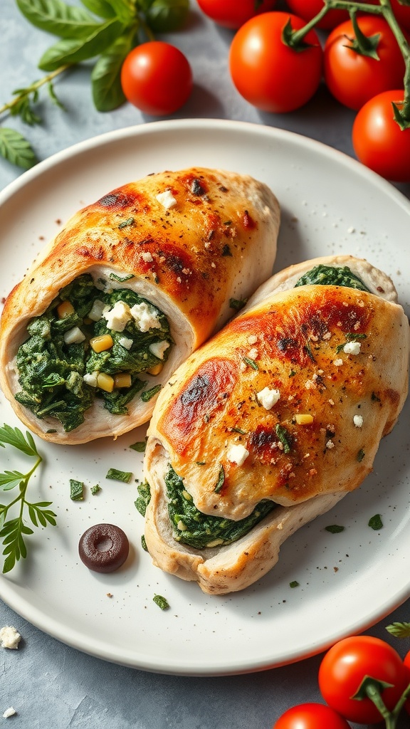 Delicious Mediterranean stuffed chicken breasts on a plate