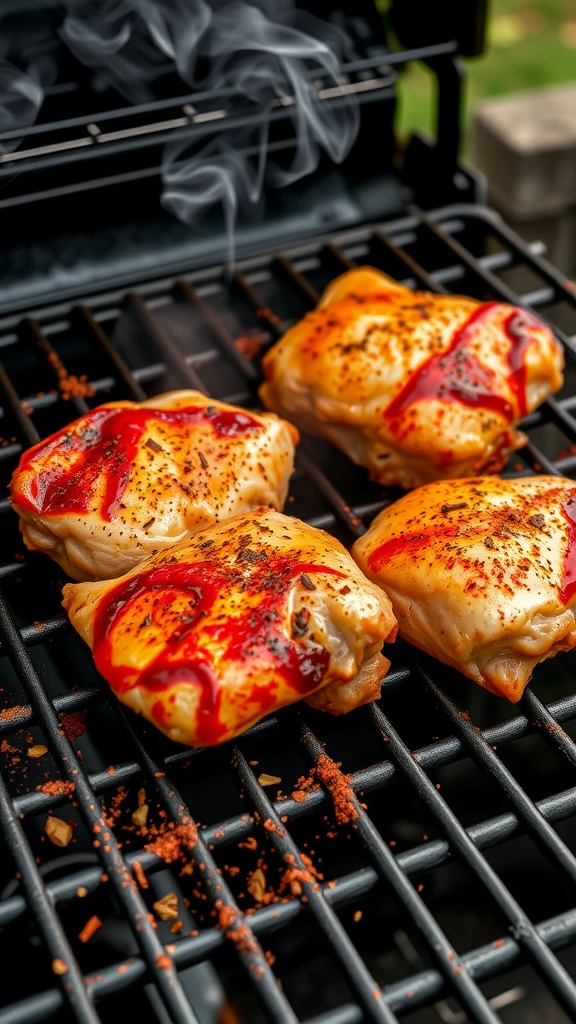 Grilled chicken thighs with smoky paprika seasoning