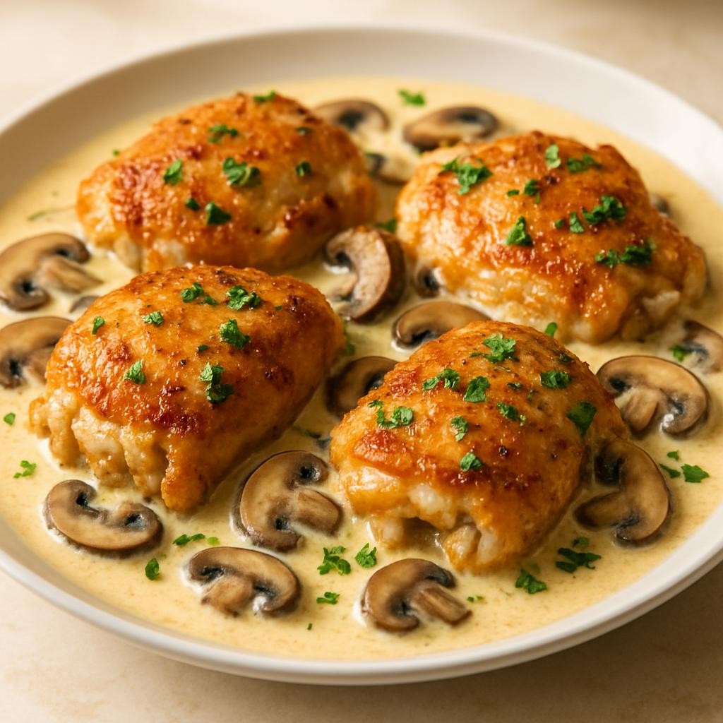 Creamy Garlic Mushroom Chicken Thighs