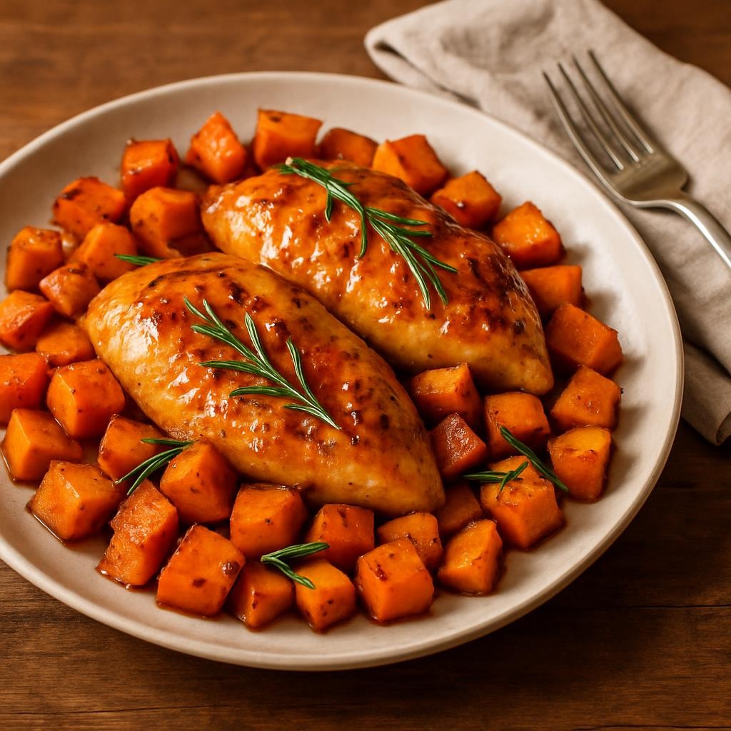 Honey Roasted Chicken and Sweet Potatoes Skillet
