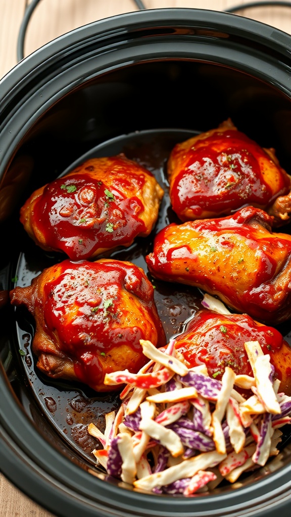 Slow cooker barbecue chicken thighs with sides