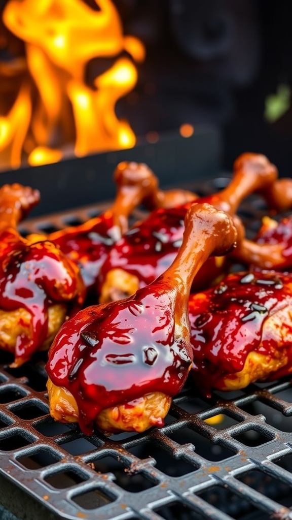 BBQ Bourbon Glazed Drumsticks on the grill