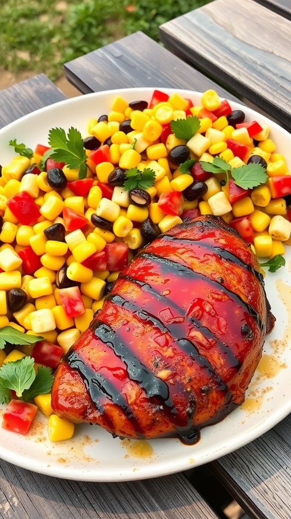BBQ Chicken Breast served with colorful corn salad