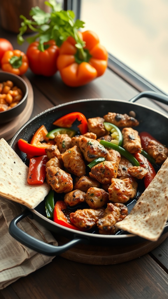 BBQ Chicken Fajitas with colorful peppers