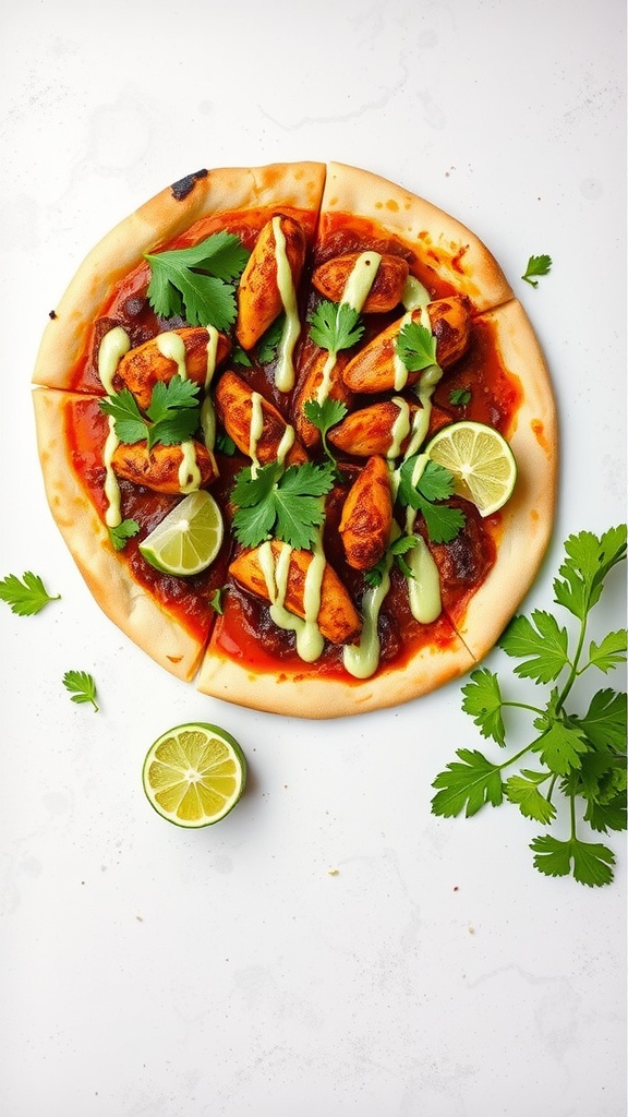 BBQ Chicken Pizza with cilantro lime drizzle and toppings