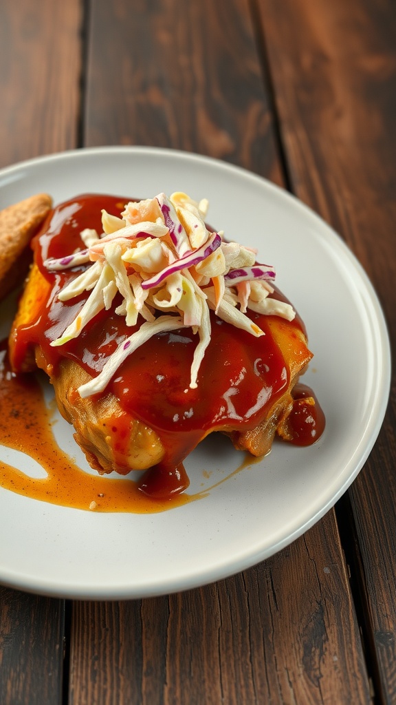 BBQ Chicken served with coleslaw on a plate