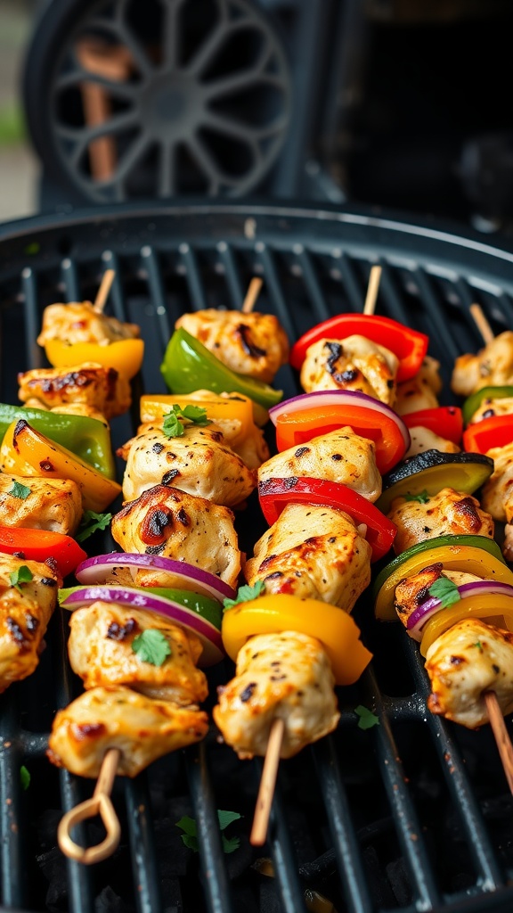BBQ Ranch Chicken Skewers grilling on a barbecue
