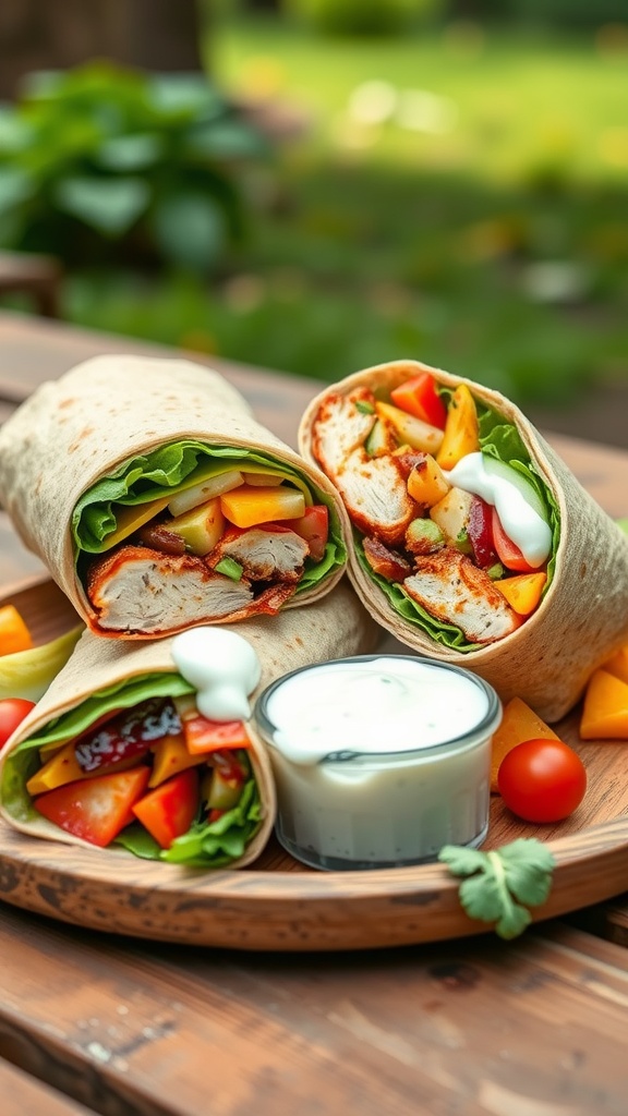 Delicious BBQ Ranch Chicken Wraps with fresh veggies and ranch dressing