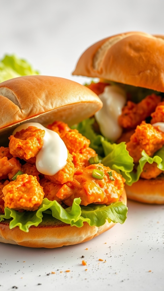 Buffalo Air Fryer Chicken Sandwiches with lettuce and ranch dressing