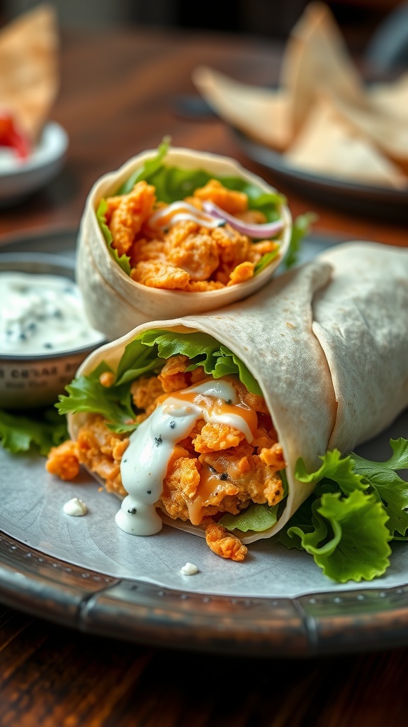 A delicious Buffalo Chicken Wrap with Blue Cheese