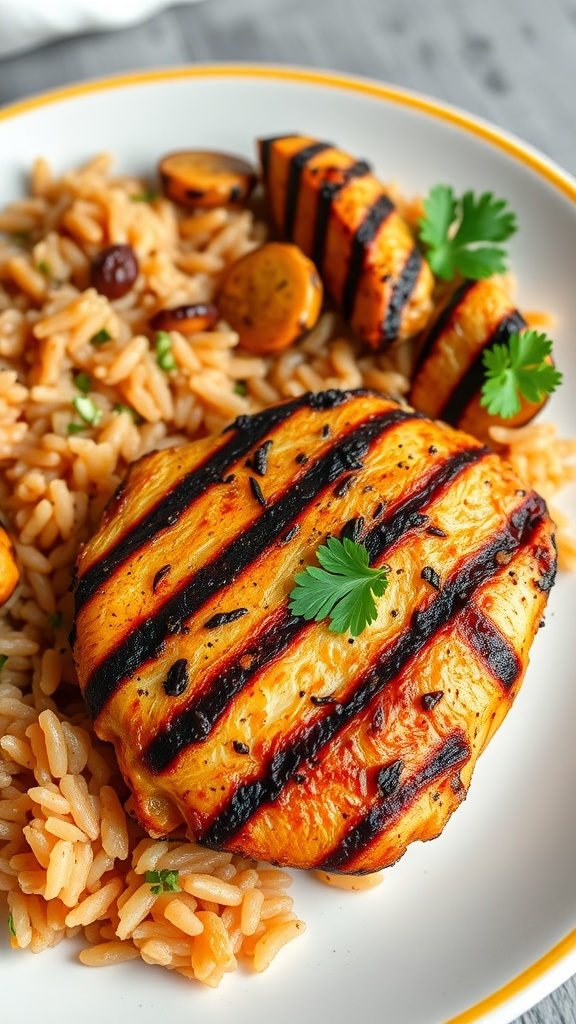 Cajun Chicken with Dirty Rice dish served on a plate