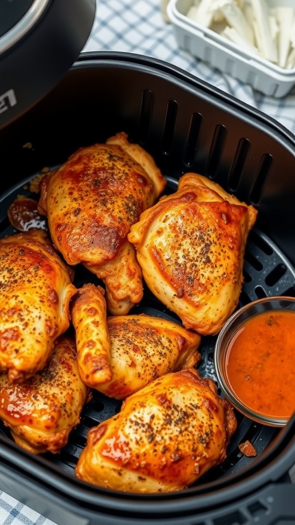 A serving of Cajun spice air fryer chicken thighs.