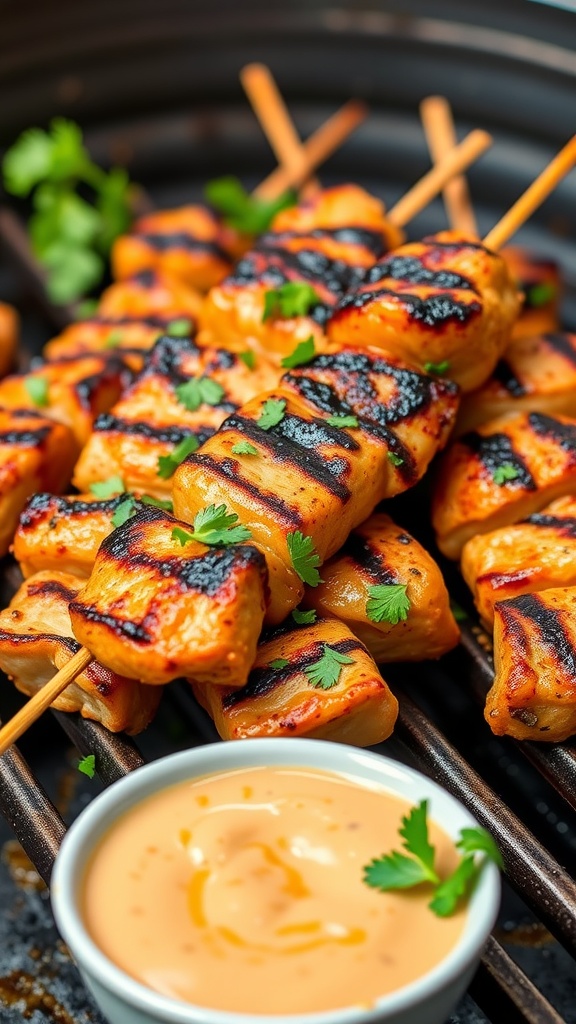 Cajun spiced chicken skewers with cilantro garnish