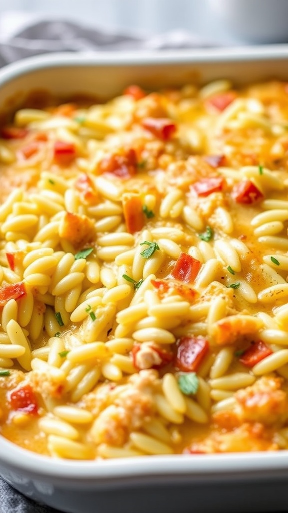 A creamy chicken and rice casserole dish prepared in an Instant Pot.