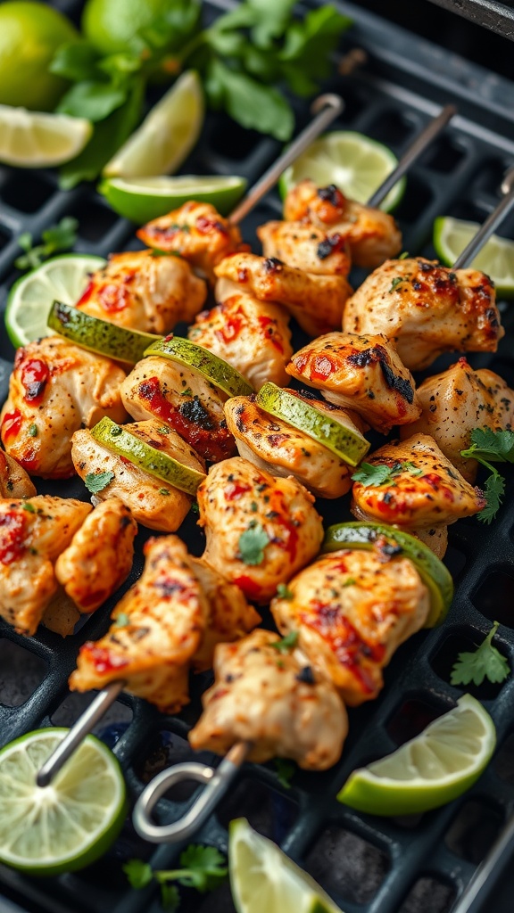Grilled chicken skewers with lime and chipotle seasoning