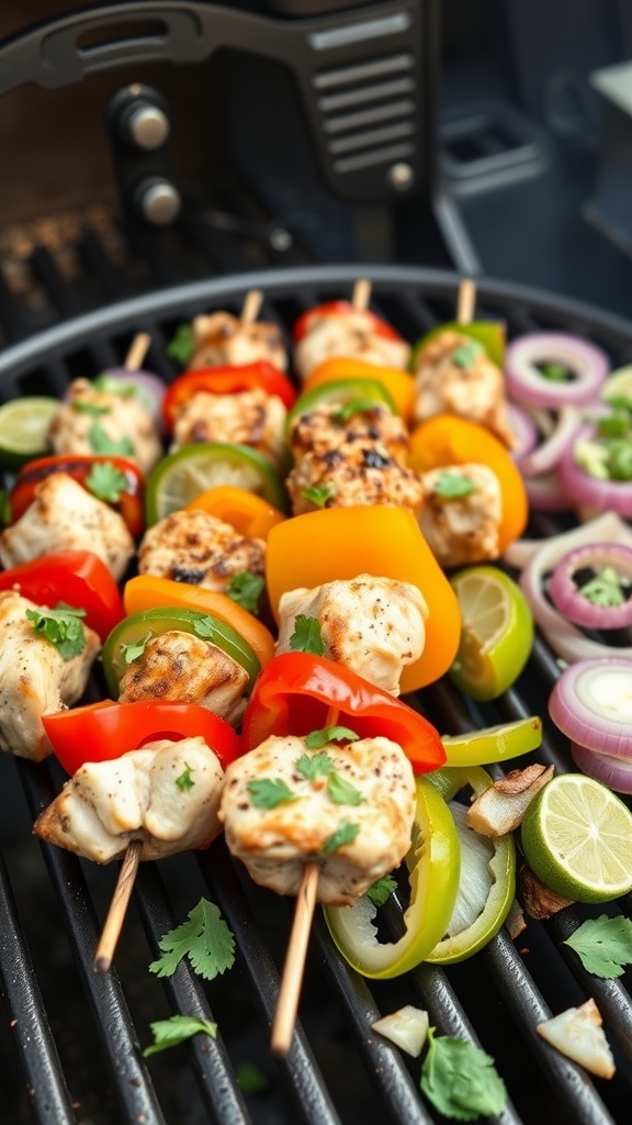 Cilantro Lime Grilled Chicken Skewers ready for grilling.