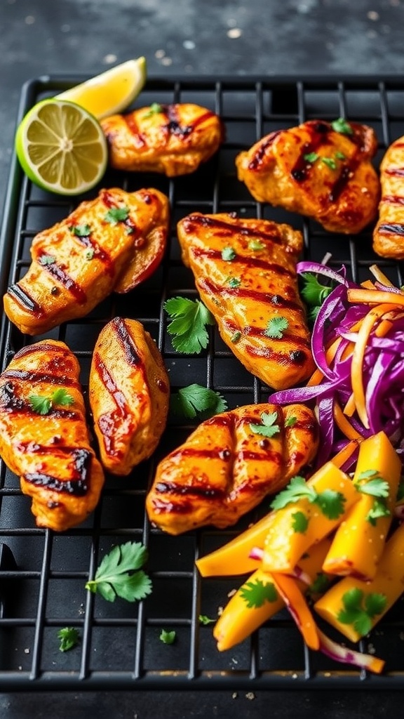 Coconut Curry Grilled Chicken Tenders with lime and fresh salad