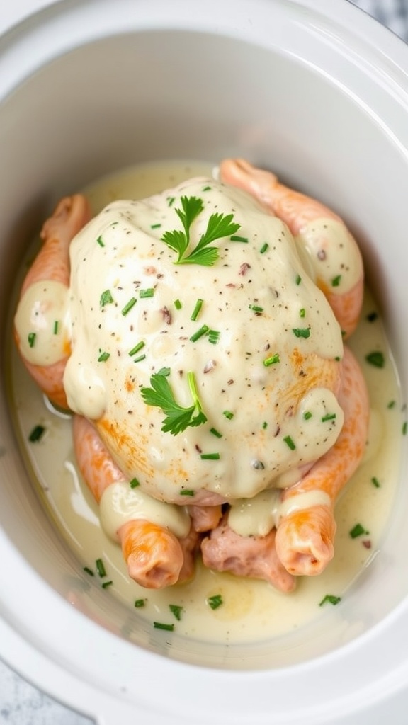 Creamy Garlic Parmesan Chicken in a slow cooker