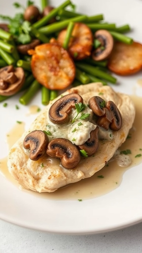 Creamy mushroom stuffed chicken breast with herbs