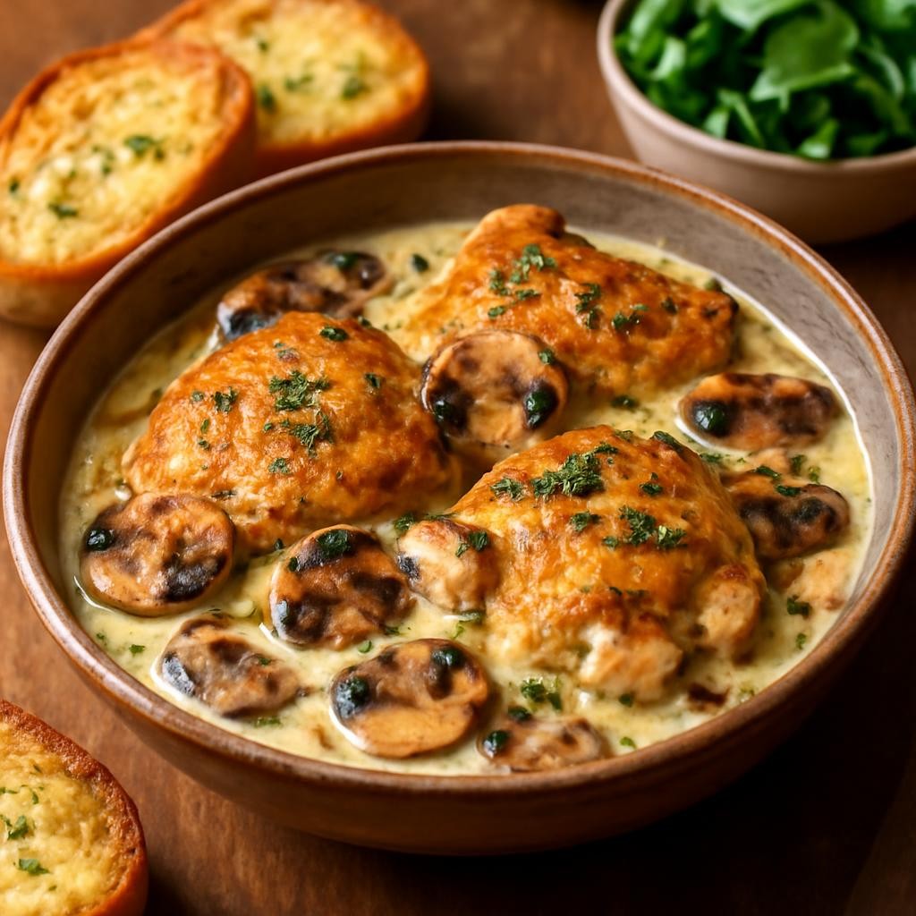 Creamy Garlic Mushroom Chicken Thighs