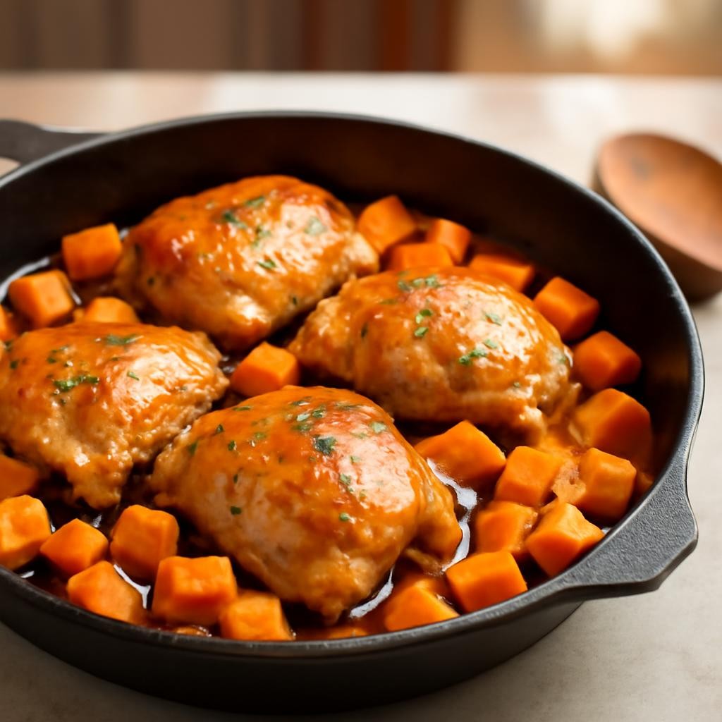Honey Roasted Chicken and Sweet Potatoes Skillet