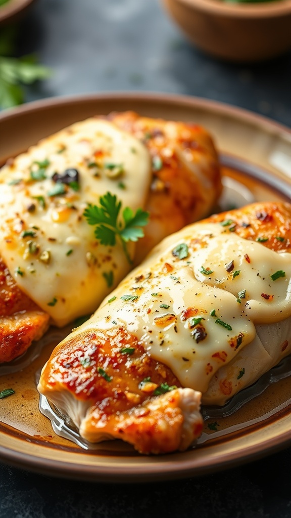 Garlic Butter Baked Chicken Breasts on a plate