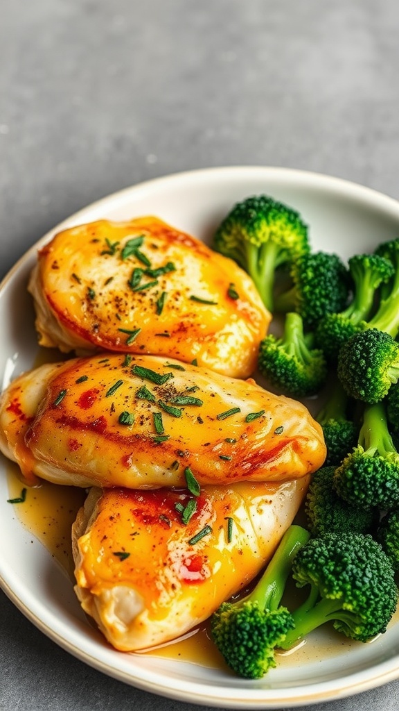 A plate of garlic butter chicken and broccoli