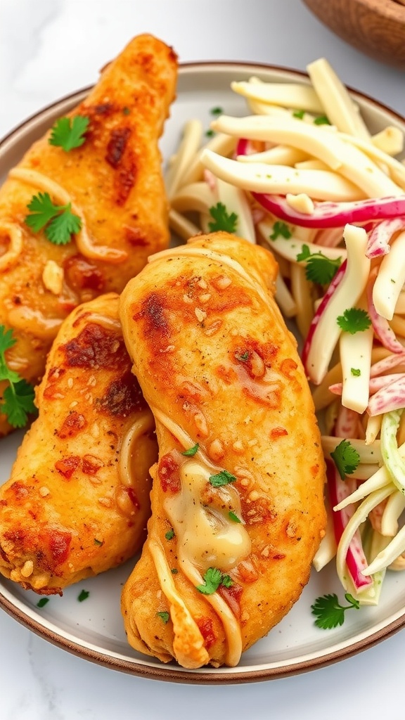 Garlic Butter Chicken Tenders with Coleslaw