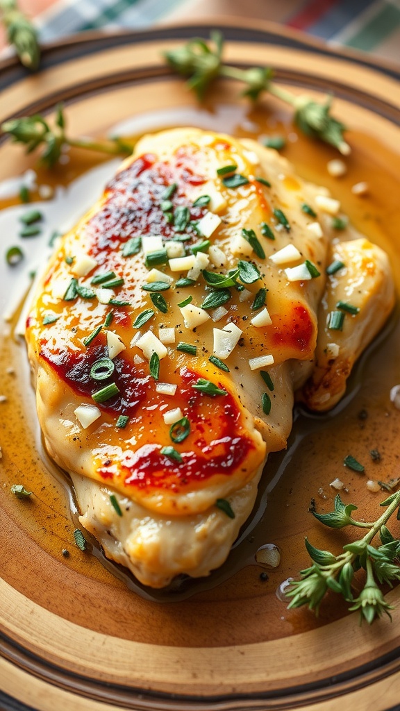 Delicious Garlic Herb Butter Chicken plated with herbs