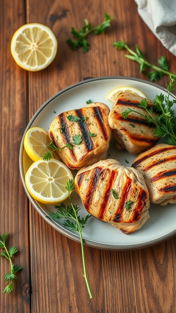 Juicy grilled chicken thighs with lemon and herbs