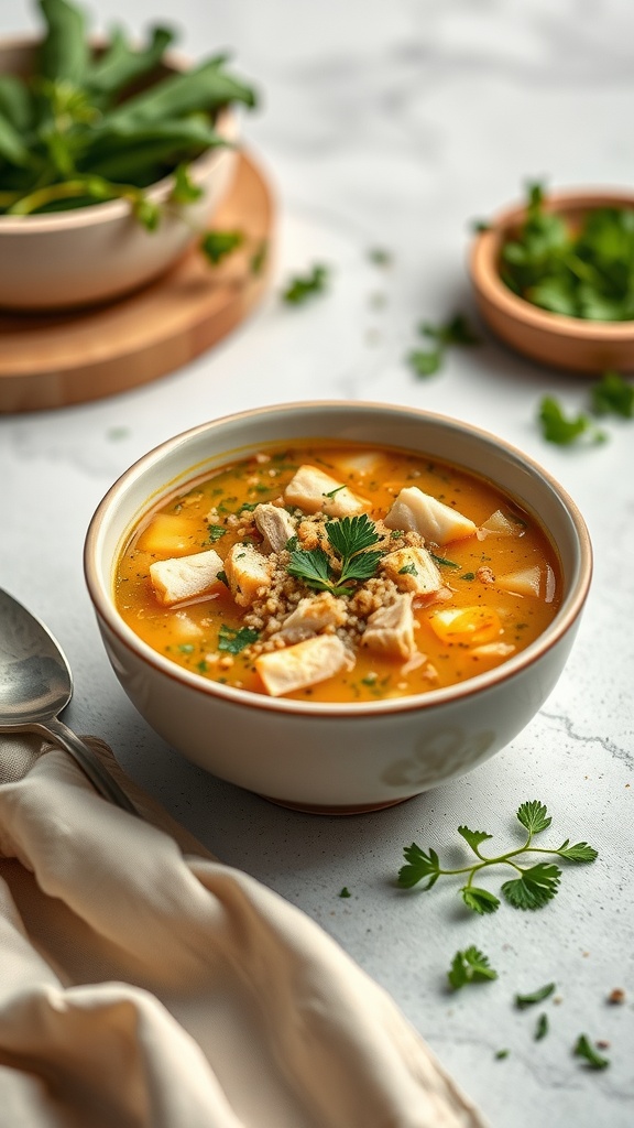 Bowl of Herbed Chicken and Quinoa Soup