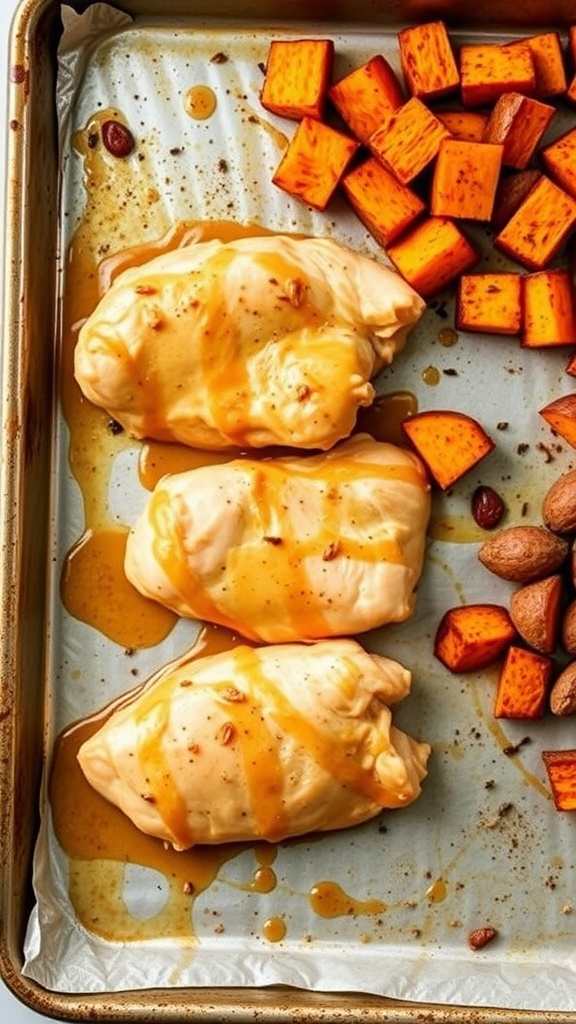 Honey mustard baked chicken thighs with roasted vegetables