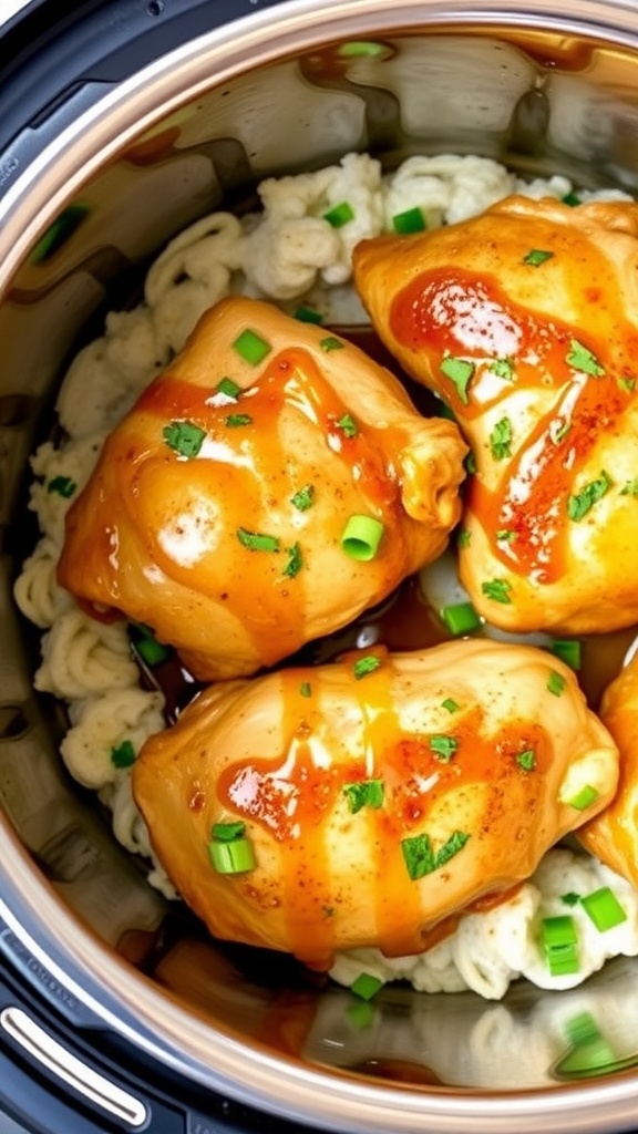 Honey mustard chicken thighs cooked in an Instant Pot.