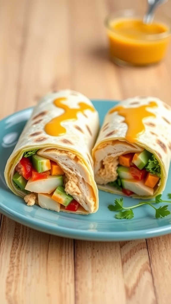 Honey mustard grilled chicken wrap with fresh vegetables