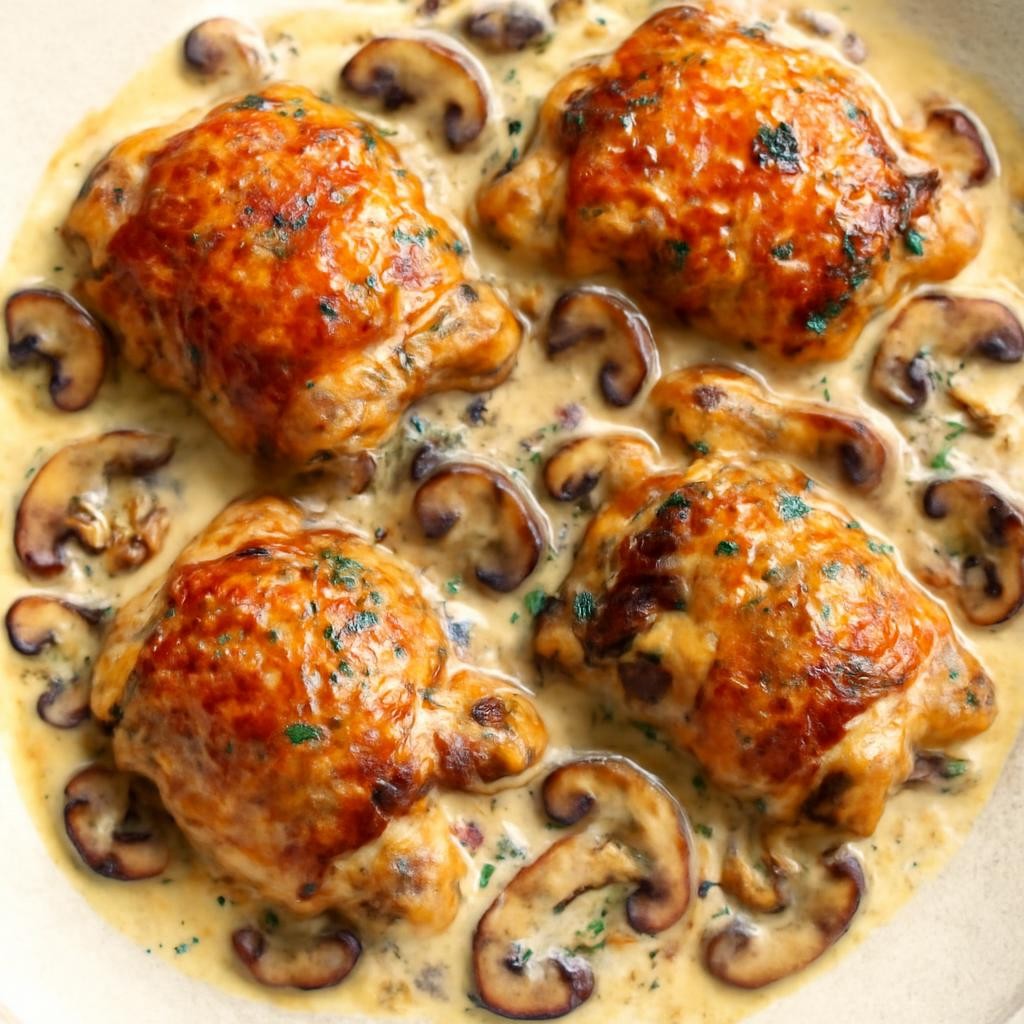 Creamy Garlic Mushroom Chicken Thighs