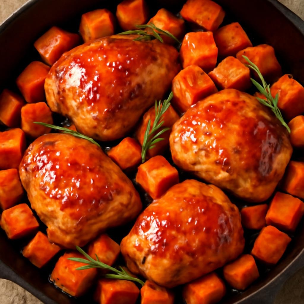 Honey Roasted Chicken and Sweet Potatoes Skillet