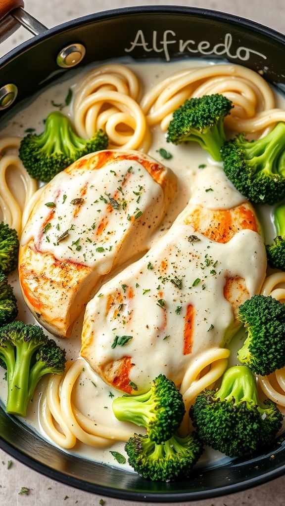 Keto Chicken Alfredo with Broccoli on a plate