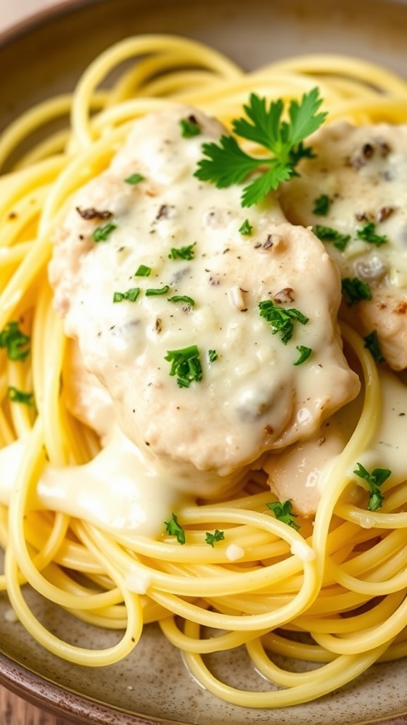Keto Chicken Alfredo with Spaghetti Squash