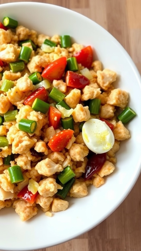 A delicious bowl of Keto Chicken Fried Rice with colorful vegetables