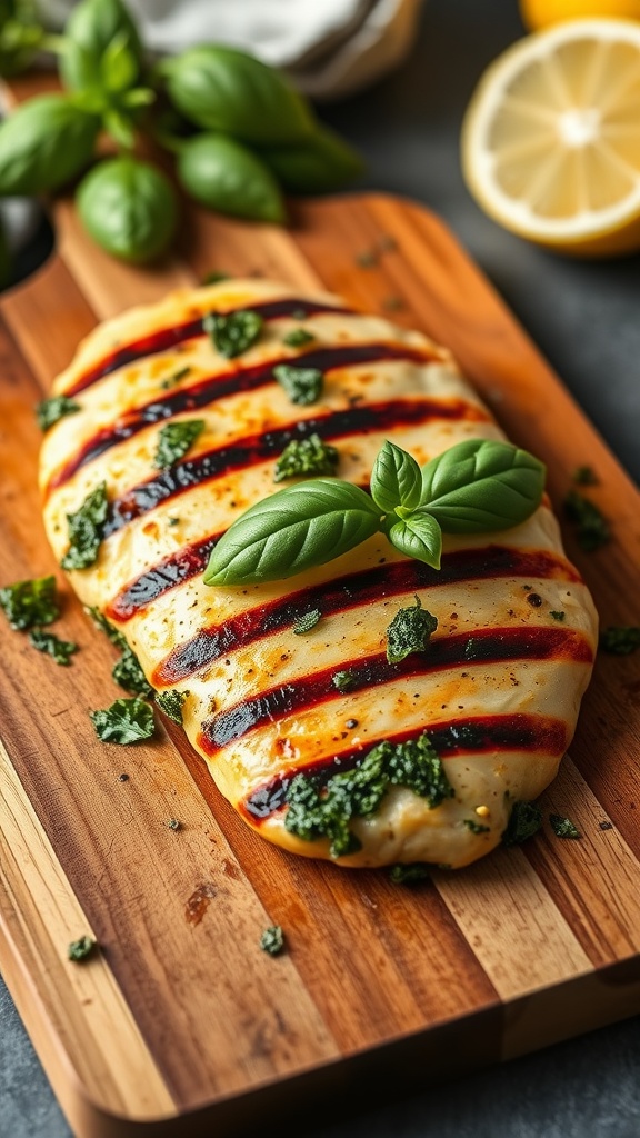 Grilled chicken with lemon and basil pesto