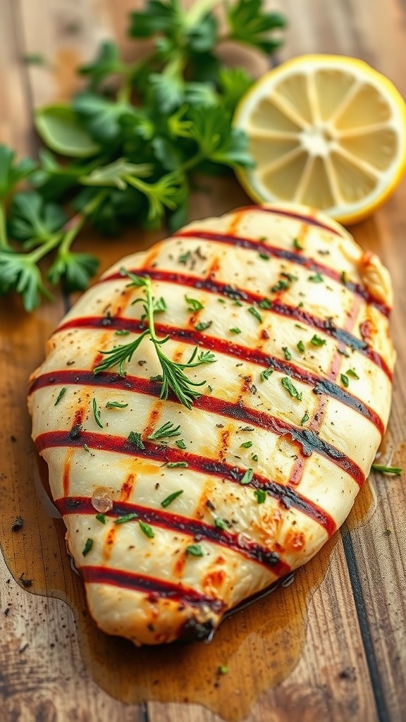 Grilled chicken breast with lemon and herbs