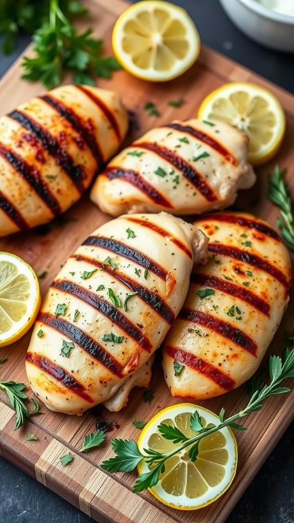Grilled chicken breasts with lemon and herbs