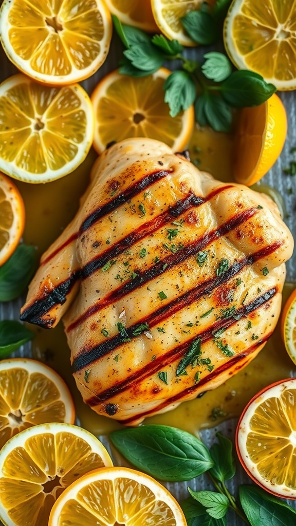 Grilled chicken thighs with lemon and herbs